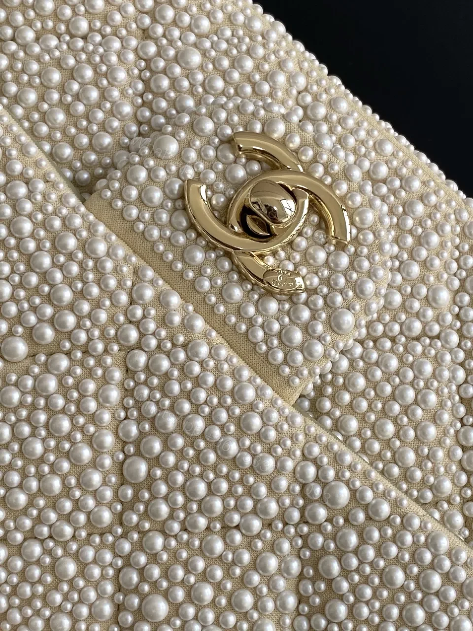 View 2 of Pearl-Embellished Flap Bag: Lux Metallic Couture Style Bag