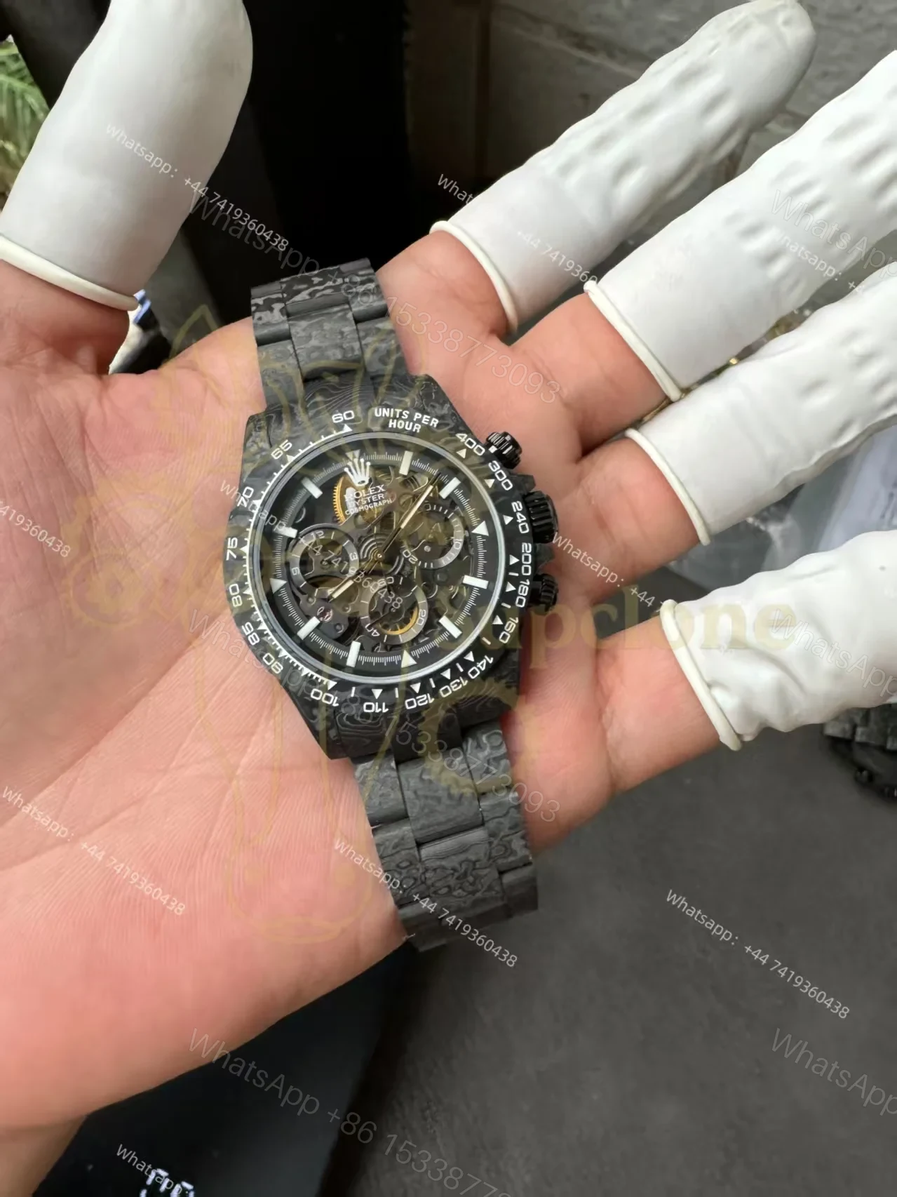 View 2 of Rolex Super Clone Carbon Fiber Daytona Skeleton Black & White Bezel Carbon Bracelet