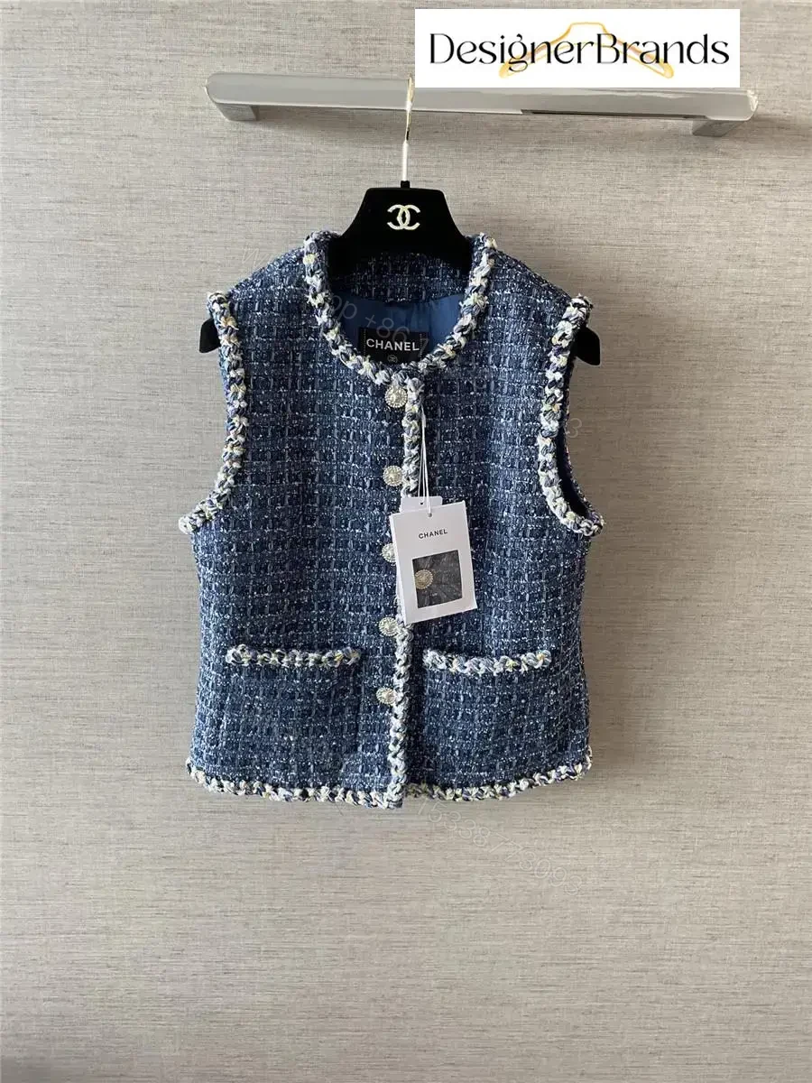 Navy Tweed Vest: Structured Luxe, Braided Trim Detail — view 1