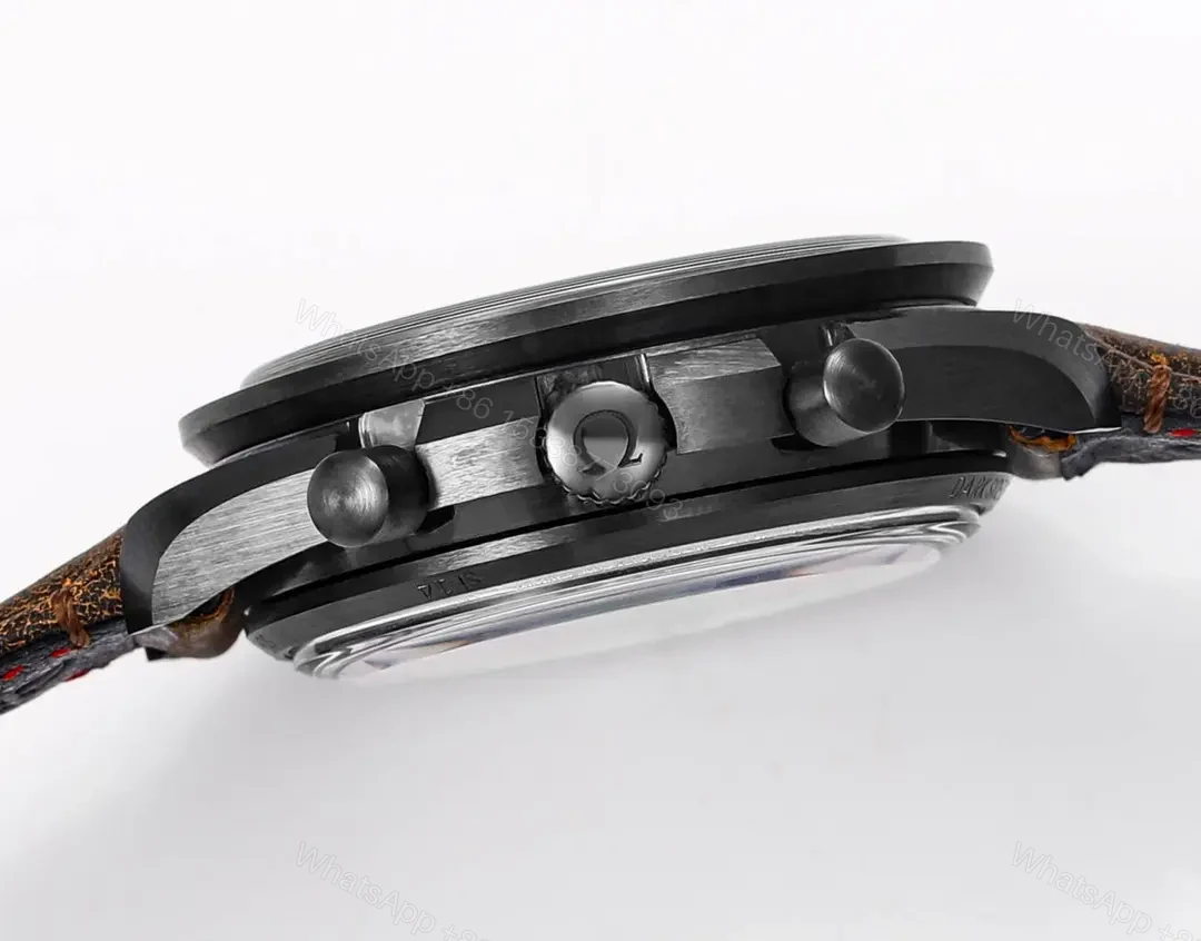 View 6 of Omega Speedmaster Dark Side of the Moon Black Ceramic Chronograph with Brown Leather Strap