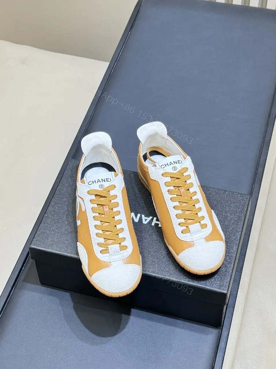View 8 of Tan Leather & Ivory High-Top Sneakers with Signature Textures