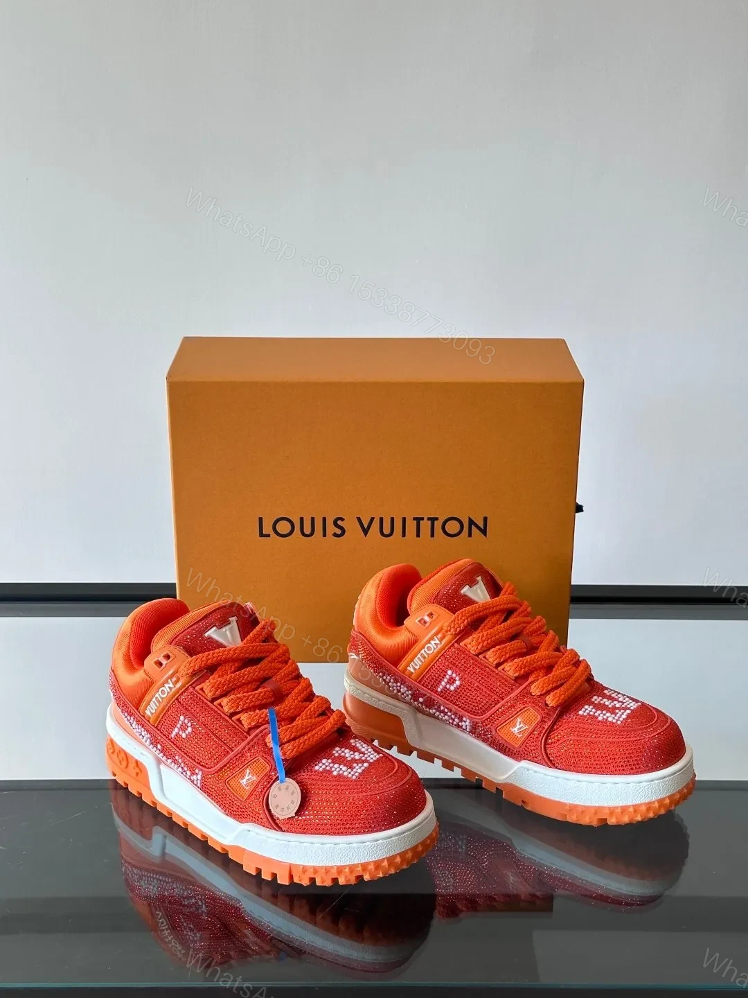 View 5 of LV Men Orange Suede And Mesh Sneakers