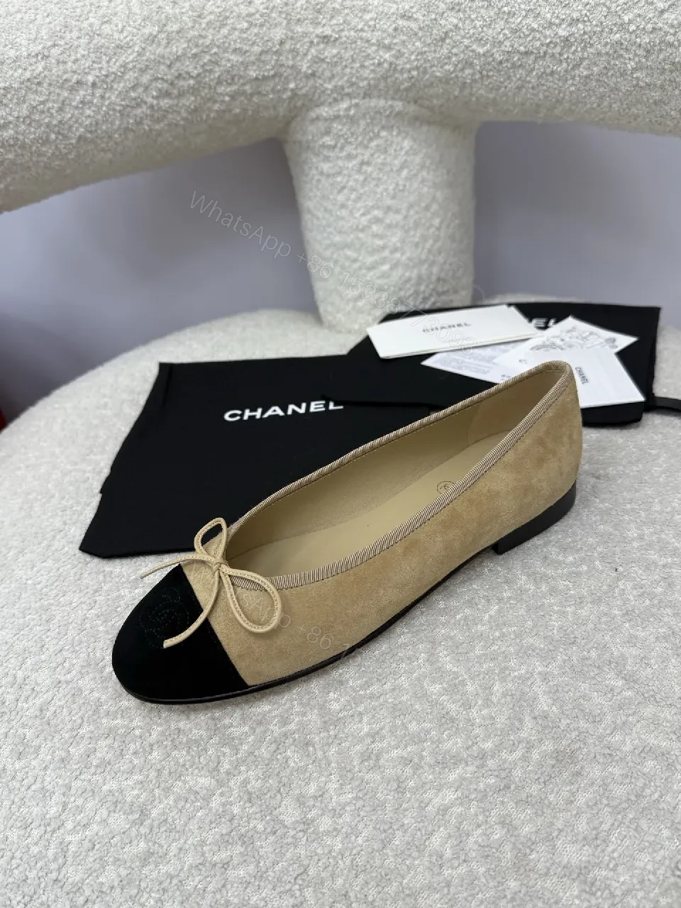 View 6 of Taupe & Black Two-Tone Ballet Flats with Bow Detailing