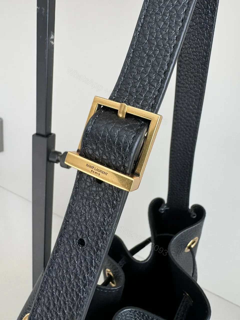 View 3 of Chic Pebbled Leather Hobo Bag with Gold Accents
