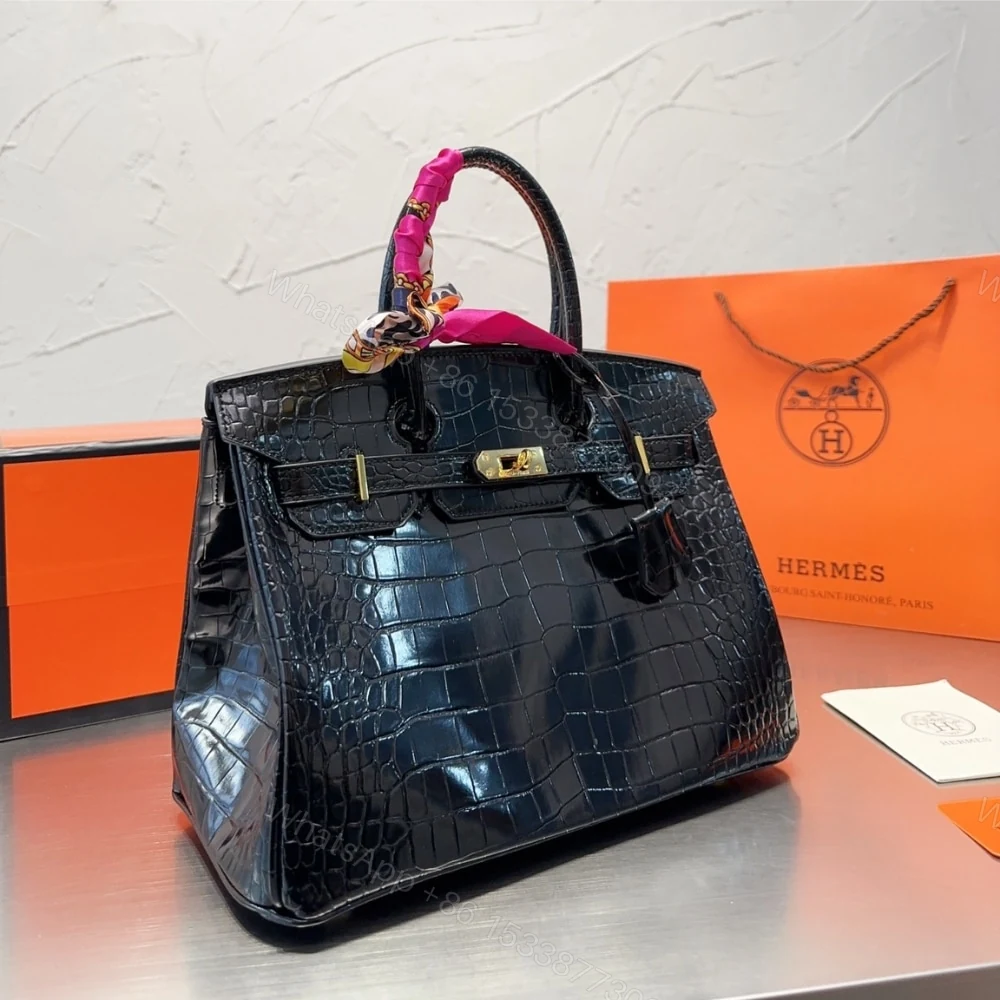 View 5 of Hermes Birkin 30 Shiny Porosus Crocodile Black 30Cm