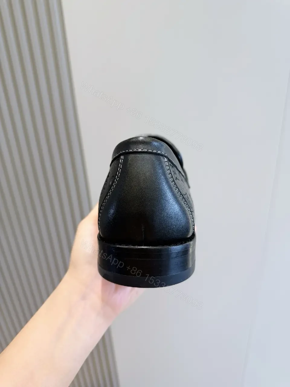 View 2 of Black Leather Moccasin Loafers with LV Buckle, Casual Style, Men’s Shoes