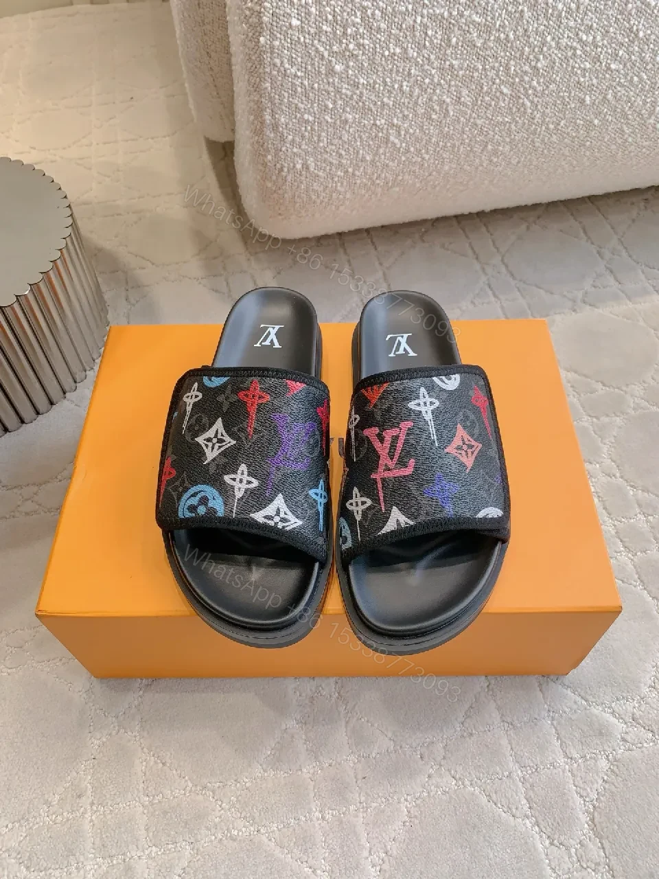 View 6 of Bold Canvas Monogram Slides — Stride-Ready Comfort