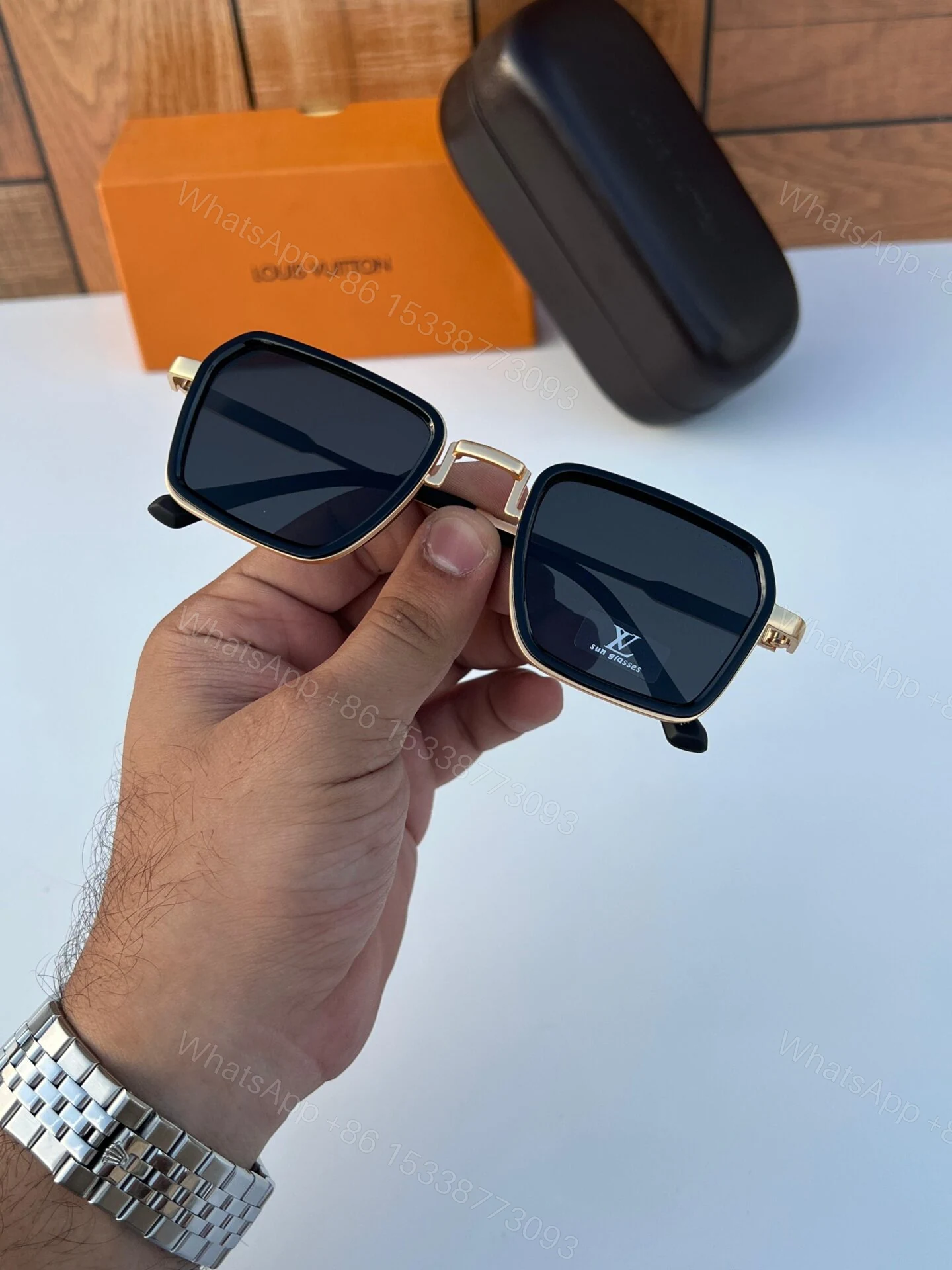View 2 of Louis Vuitton Classic Square Gold Sunglasses Black Lens