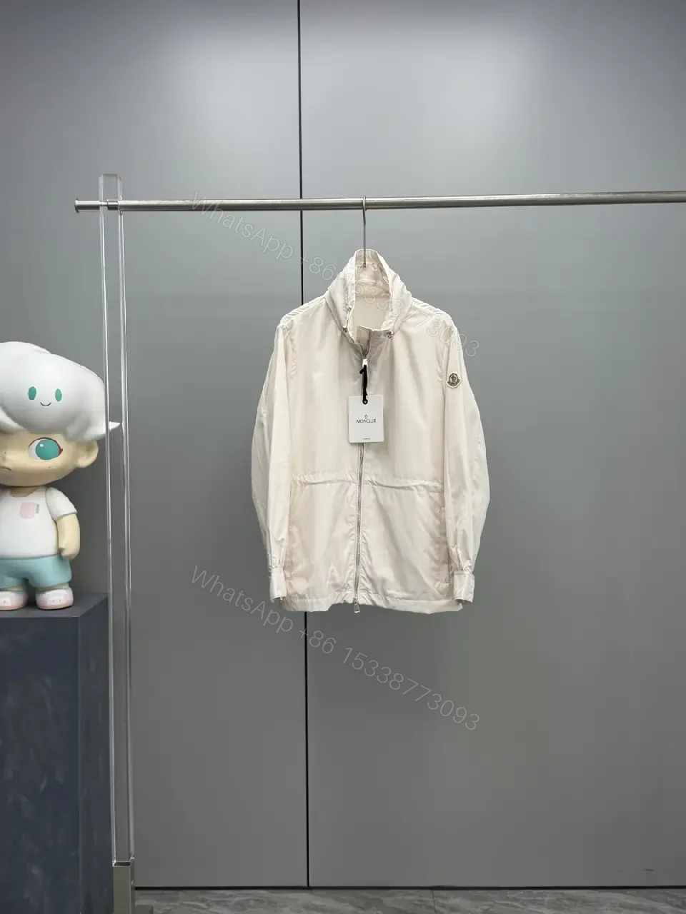 View 6 of Off-white Nylon Windbreaker Zip-Up Jacket with High Collar