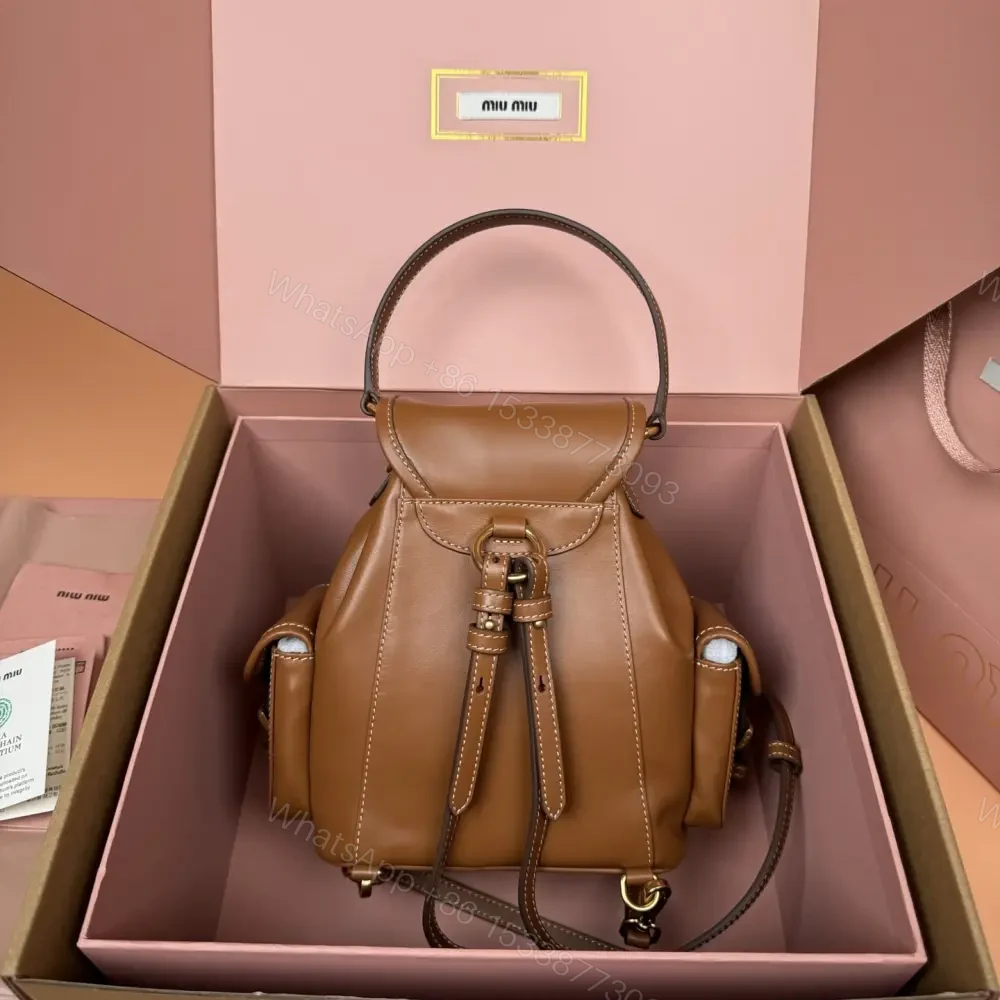 View 2 of 高仿miumiu*5BZ043牛皮雙肩包棕色小號免檢版