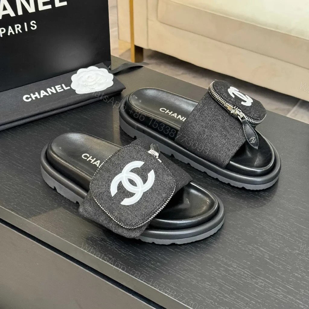Denim-Texture Slide Sandals: Subtle Luxe Comfort — view 1