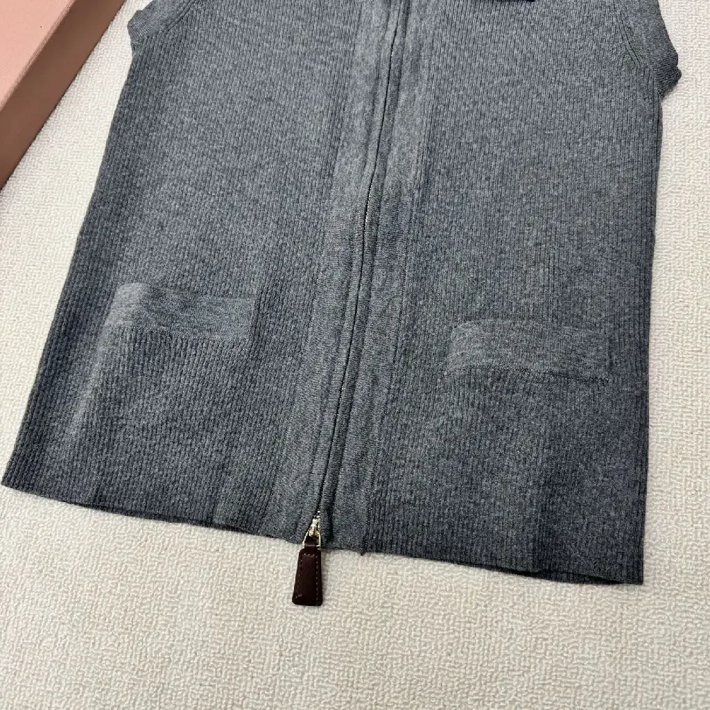 View 2 of Gray Wool Vest Zipper Miu Miu Style Front Pockets Vest