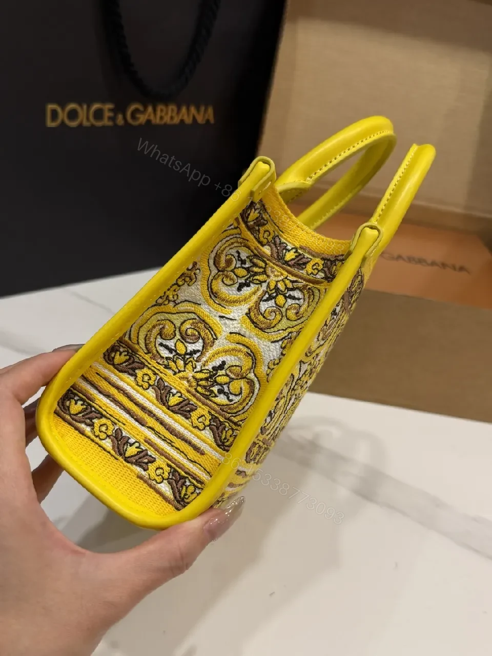 View 6 of Compact Yellow Embroidered Handbag: Bold Baroque Style