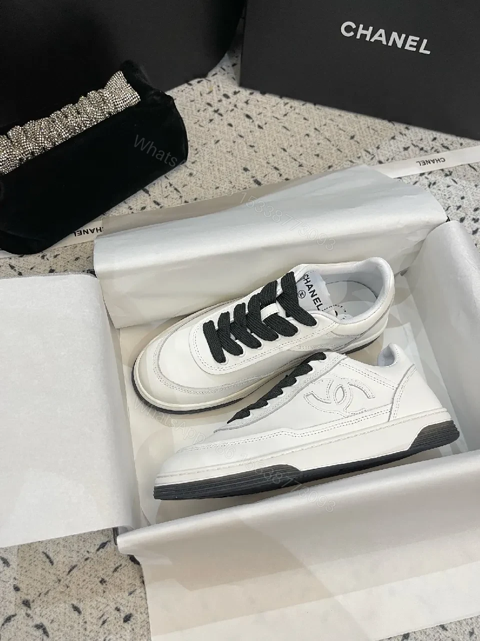 White Leather Low-Top Sneakers with Luxe Detailing — view 1