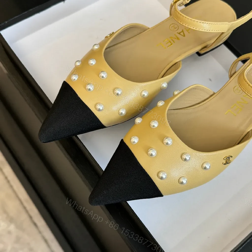 View 3 of Two-Tone Pearl Slingbacks: Knit-Style Heels, Comfort All Day