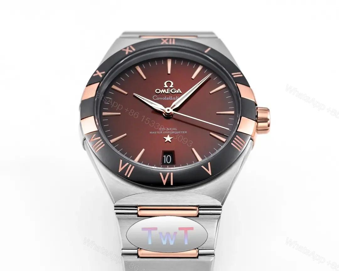 View 5 of Omega Constellation Star Series 5th Generation Ceramic Bezel Watch 41mm Burgundy Dial Stainless Steel and Rose Gold Bracelet