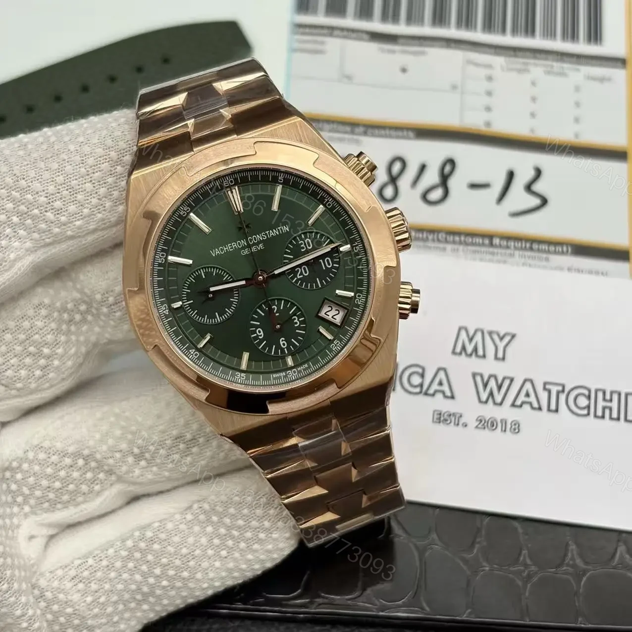 View 5 of Super Clone Replica Vacheron Constantin Overseas Chronograph GREEN