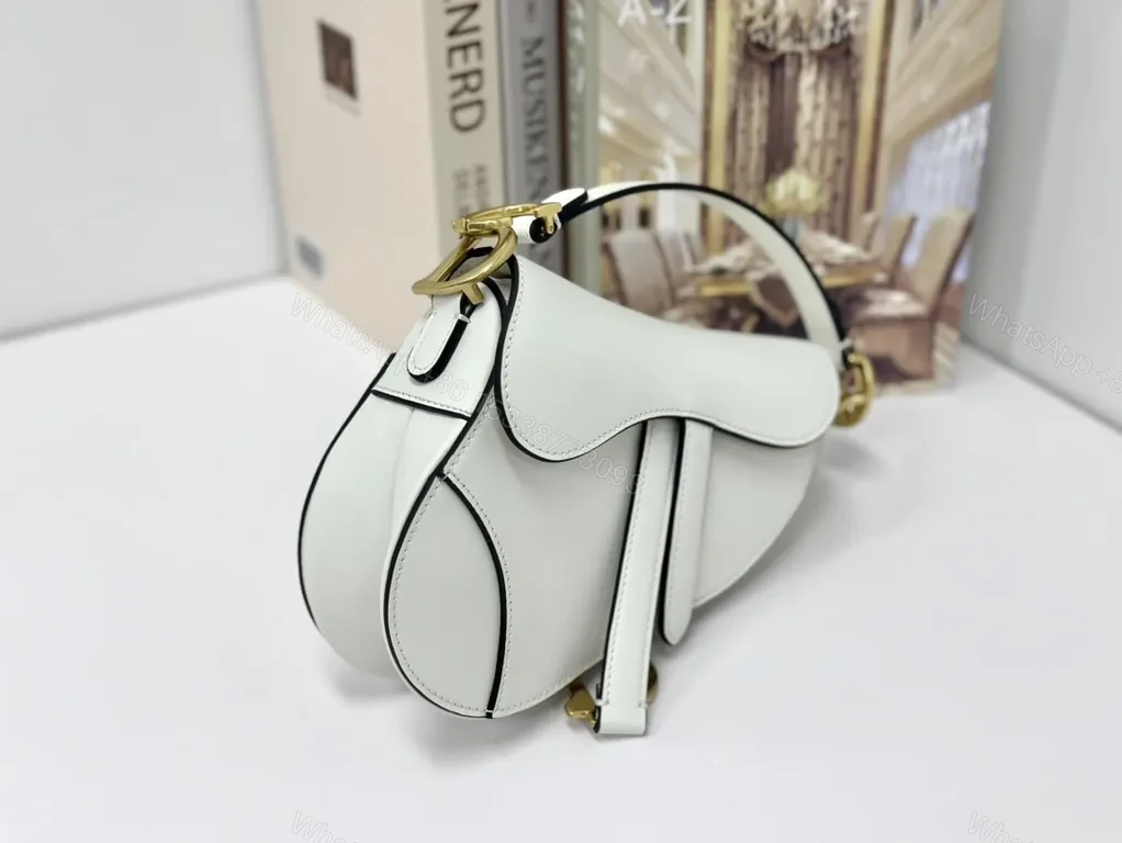 View 7 of Compact Dior-Inspired White Saddle Bag: Luxe Crossbody
