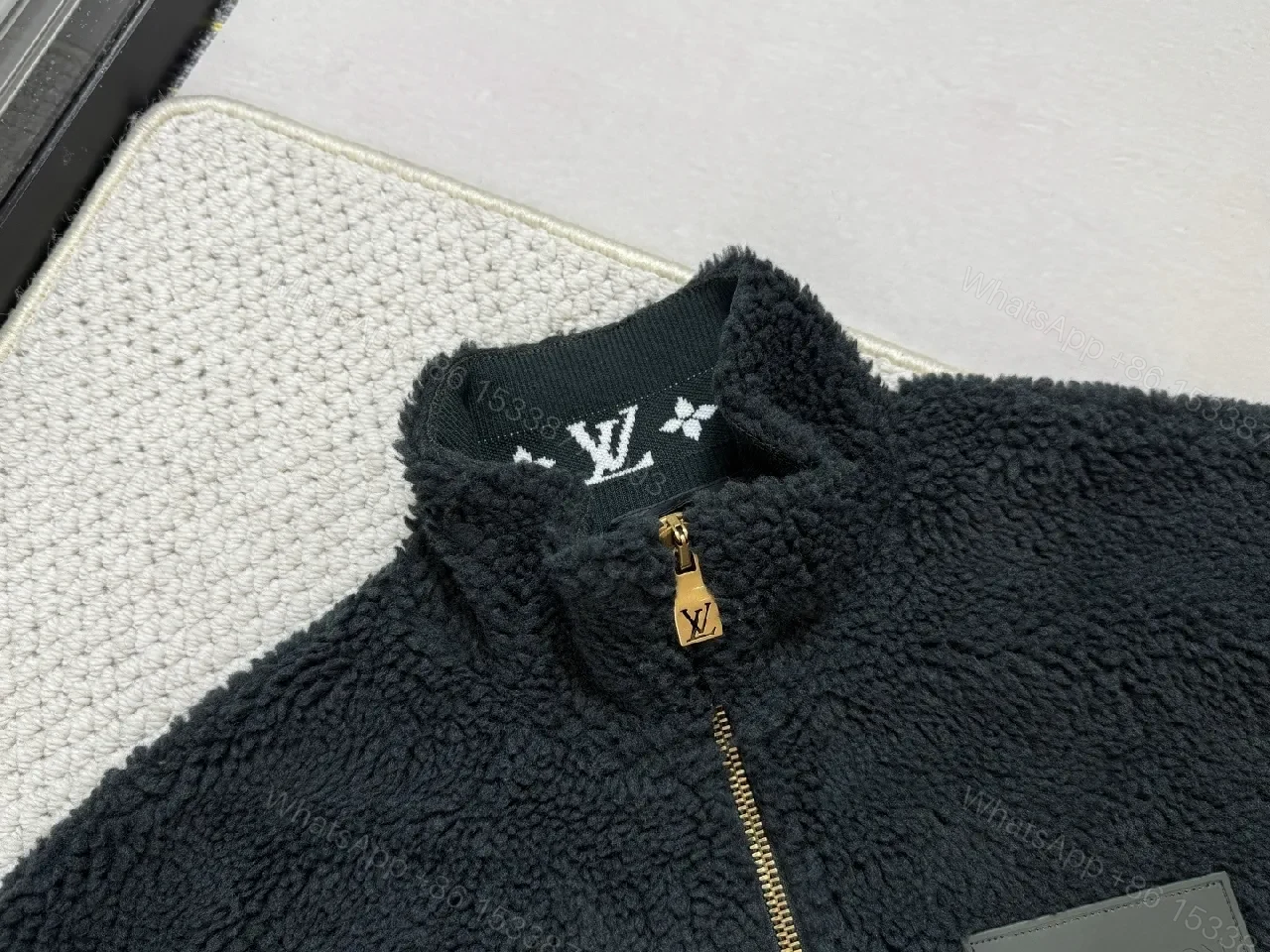 View 8 of Lux Black Teddy Jacket with LV Details - Premium Casual Outerwear