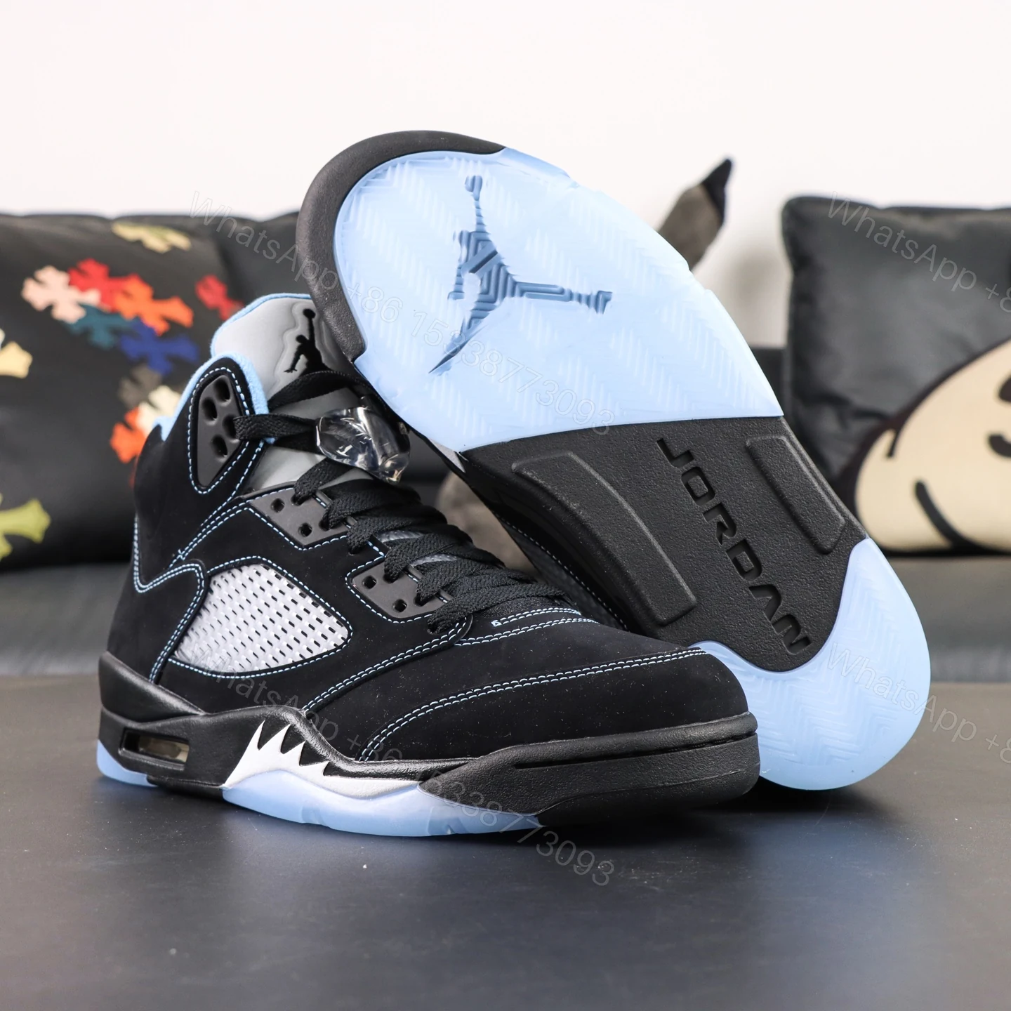 View 3 of Air Jordan 5 “Black/University Blue” (2026)