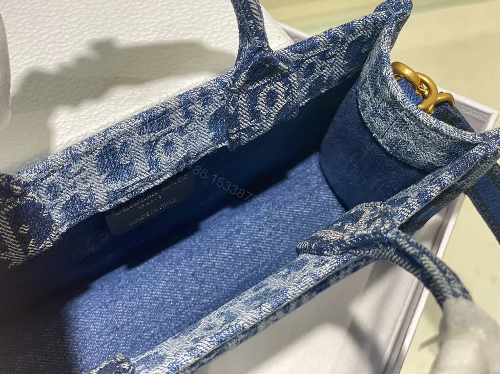 View 4 of Compact Denim-Inspired Crossbody with Dior Pattern and Straps
