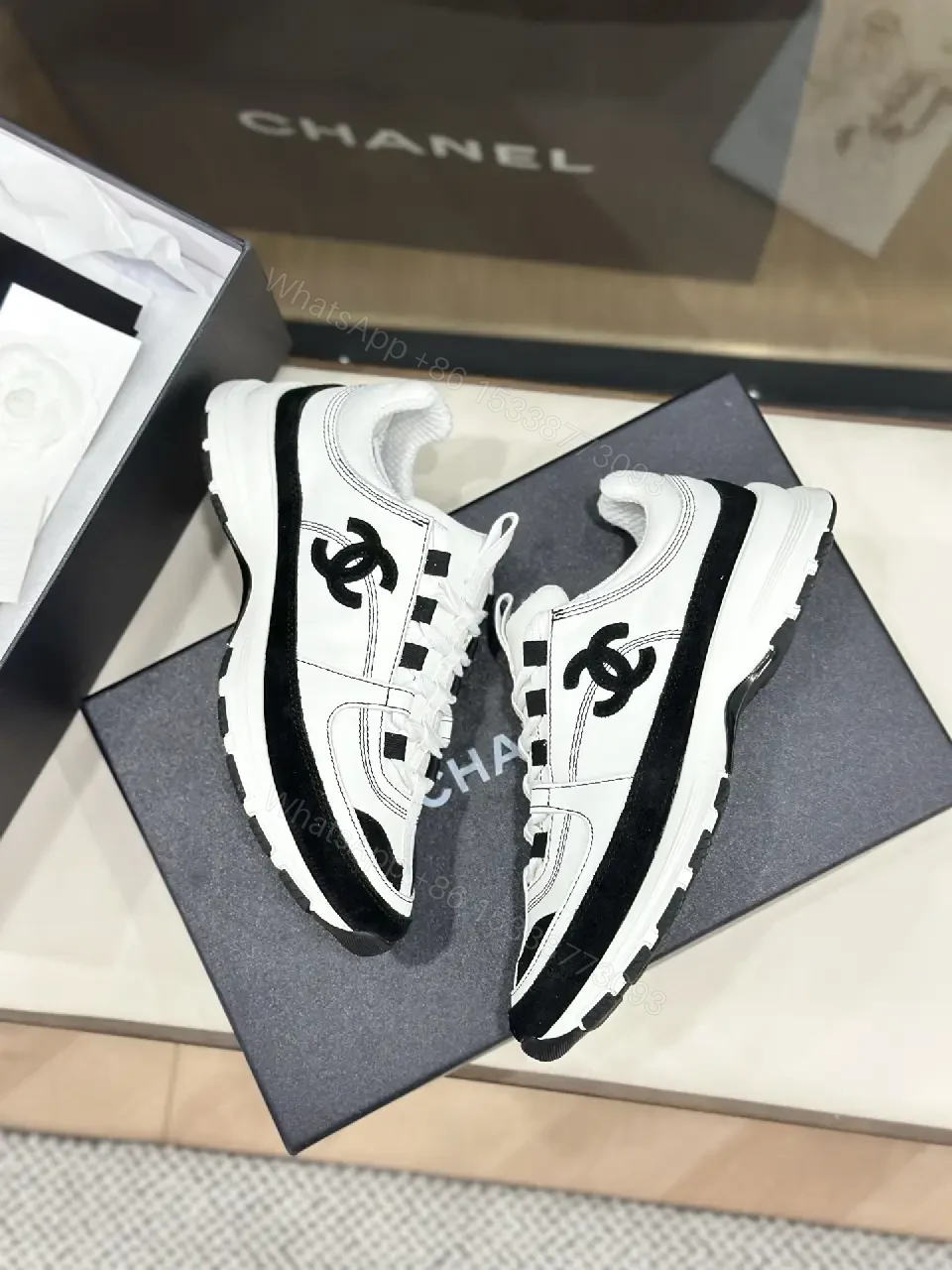 View 2 of Chunky-Sole Leather Sneakers: Luxe, High-Contrast, Designer-Inspired Footwear