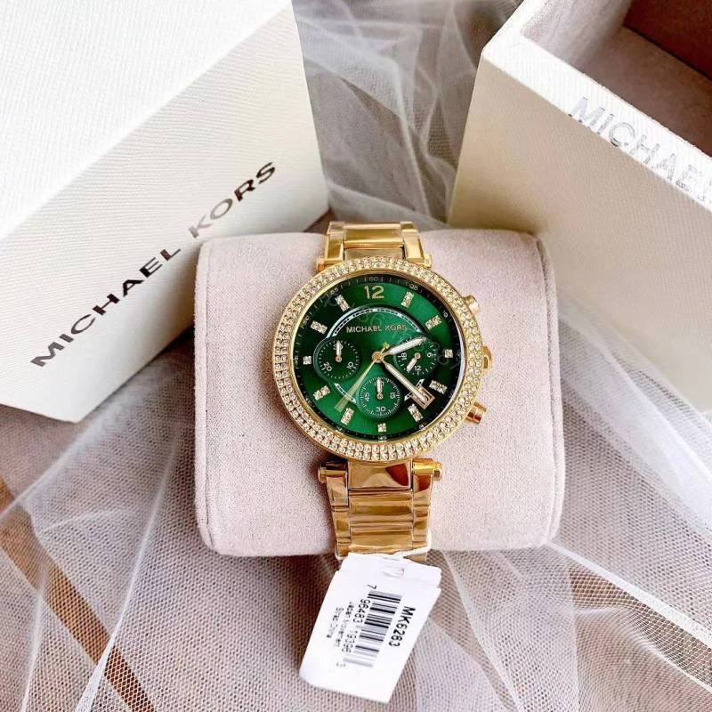 View 3 of First Copy Michael Kors Parker Gold Green Watch For Women