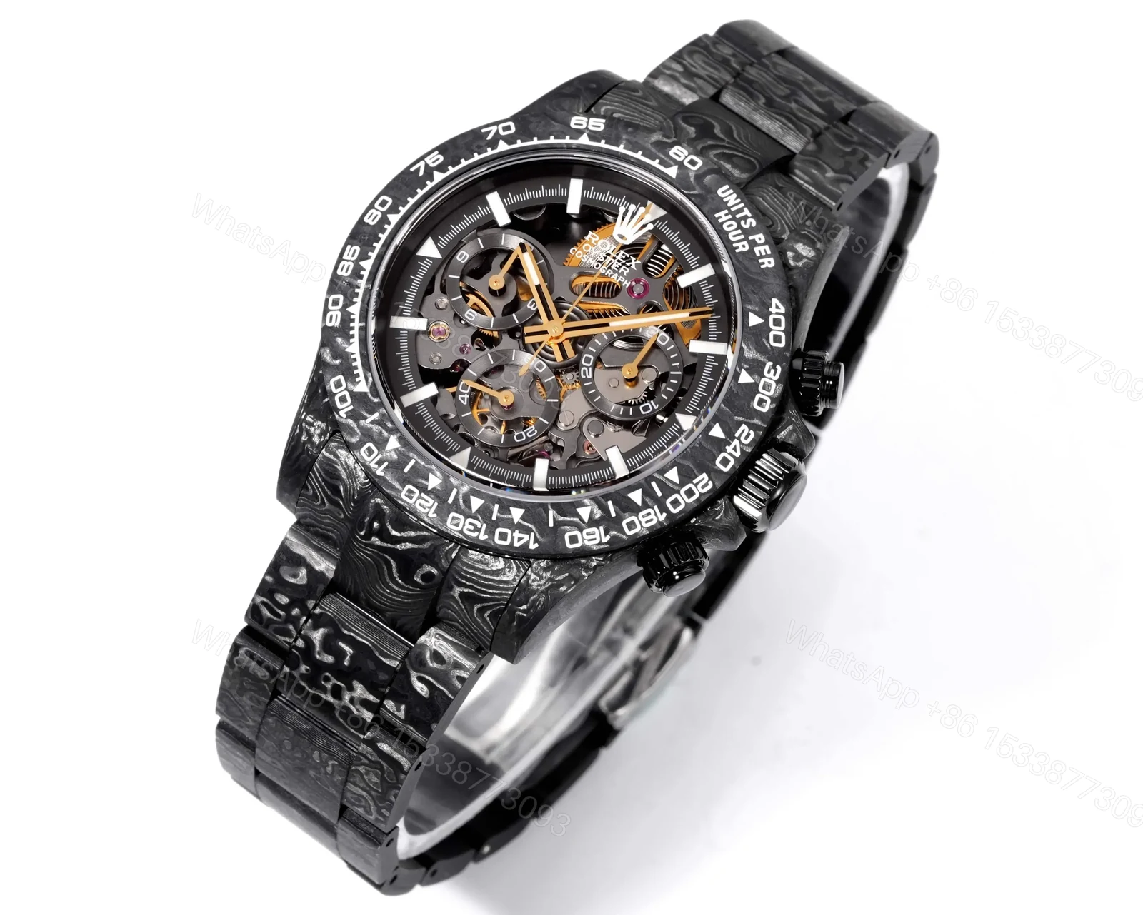 View 2 of Rolex Daytona Carbon Replica Skeleton Gold Movement ROLEX-DAYTONA-CARBON-GD
