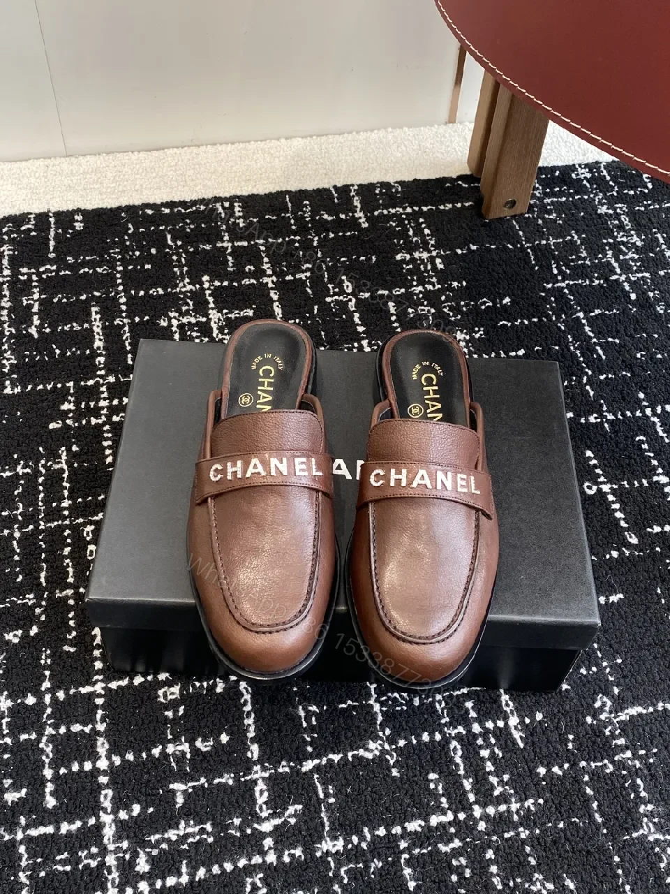 View 3 of Premium Leather Slippers with Logo Strap Detailing