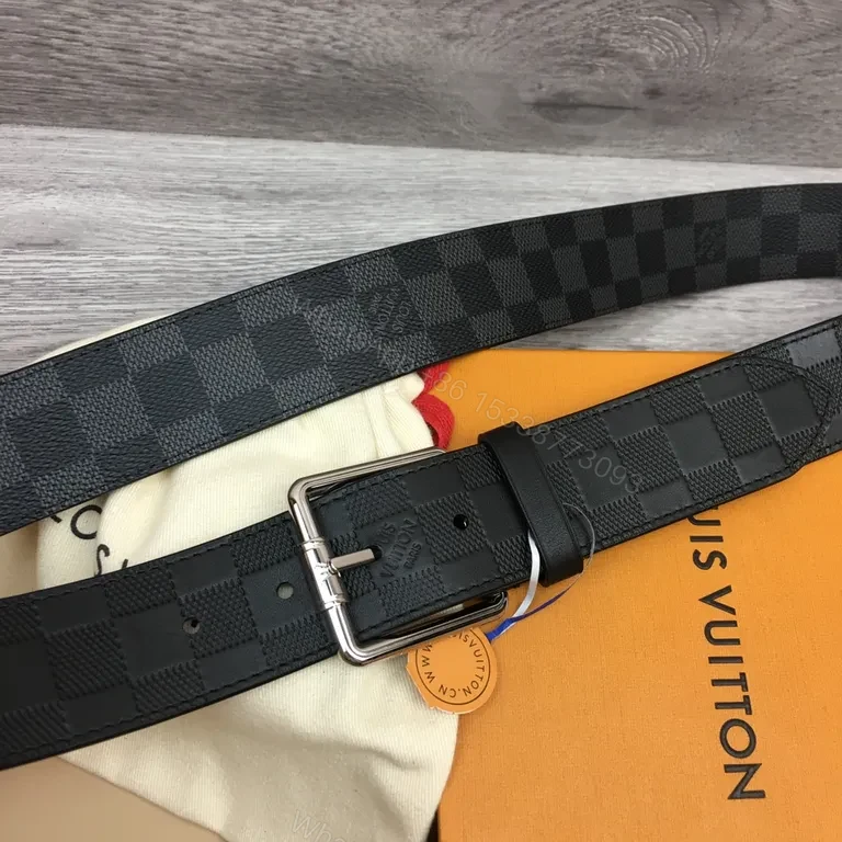 View 9 of Black Damier Belt with Signature Hardware - Luxe Coated Canvas