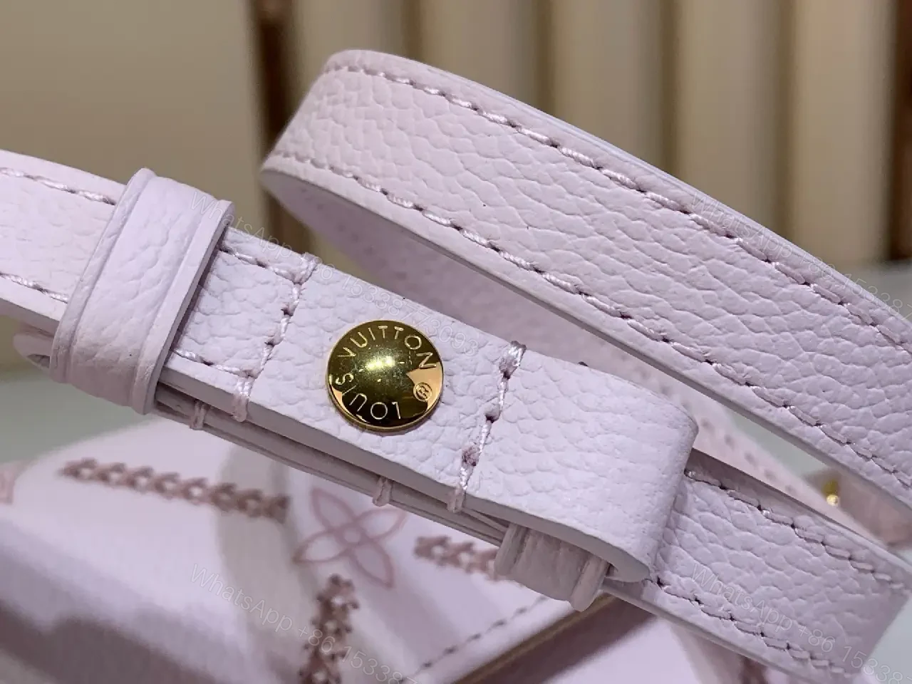 View 5 of Light Pink Pebbled Leather Shoulder Bag with LV Monogram Pattern