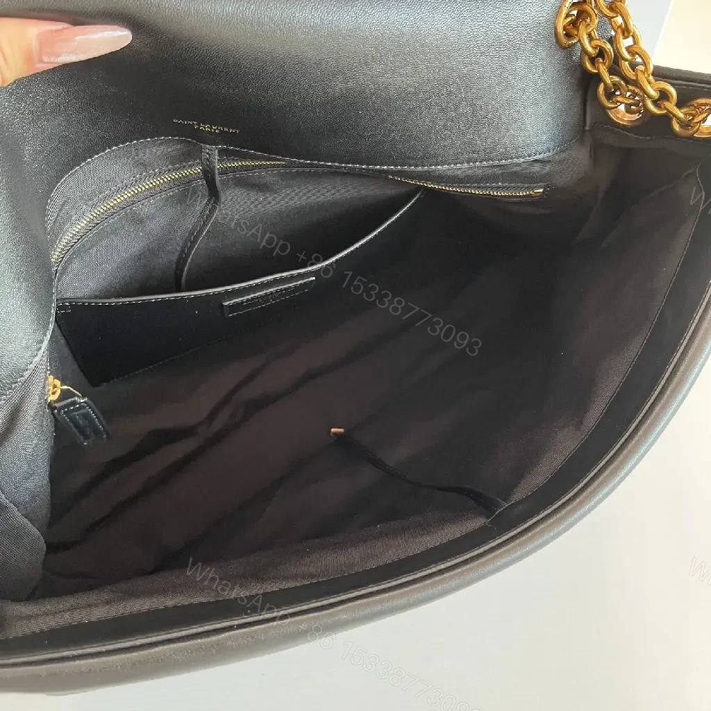 View 8 of Quilted Black Leather Shoulder Bag with Gold Chain