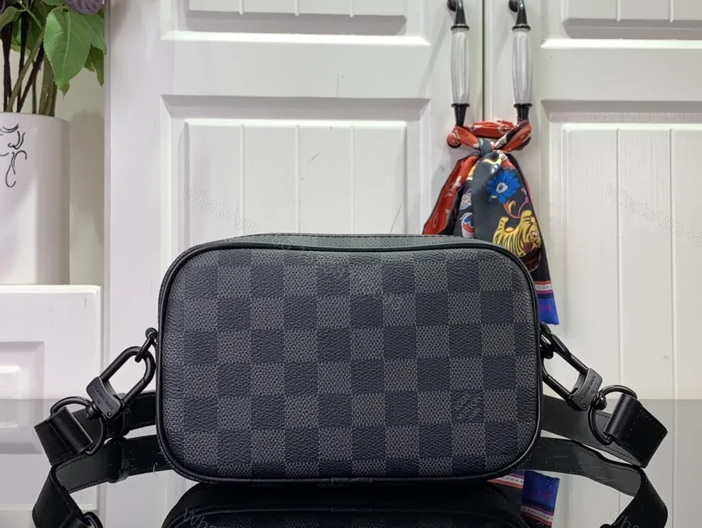 View 4 of Lux Damier Graphite Crossbody: Leather-Trim, All-Day Versatility