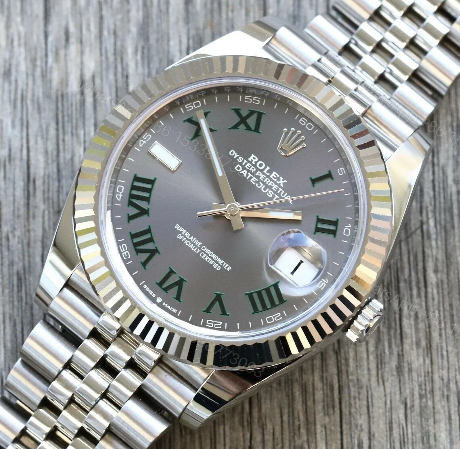 View 2 of Rolex Datejust Rhodium Dial 126334 “Wimbledon” Flutted/Jubilee 41 mm