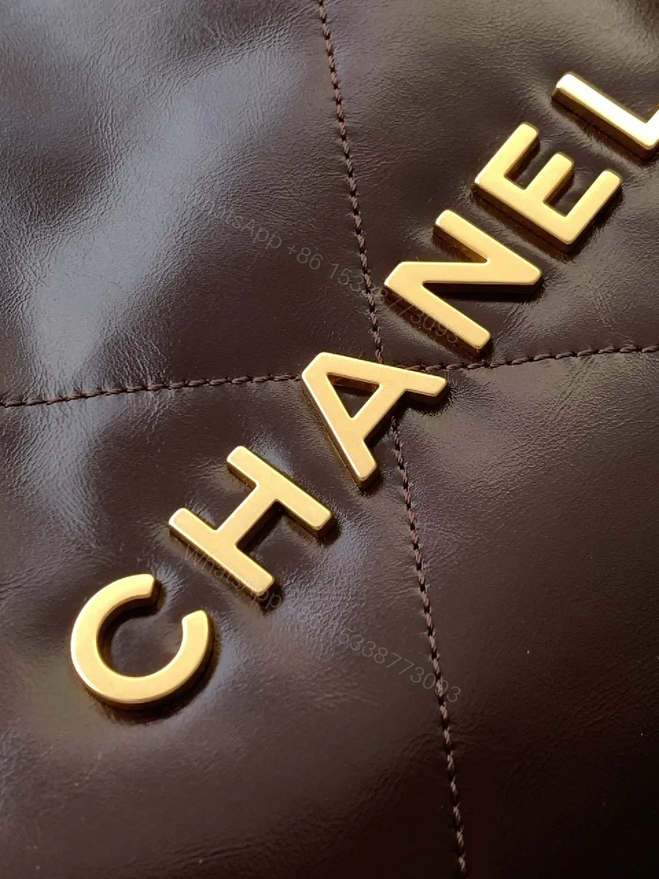 View 4 of Quilted Leather Tote with Gold Chain—Chic Lux Tote