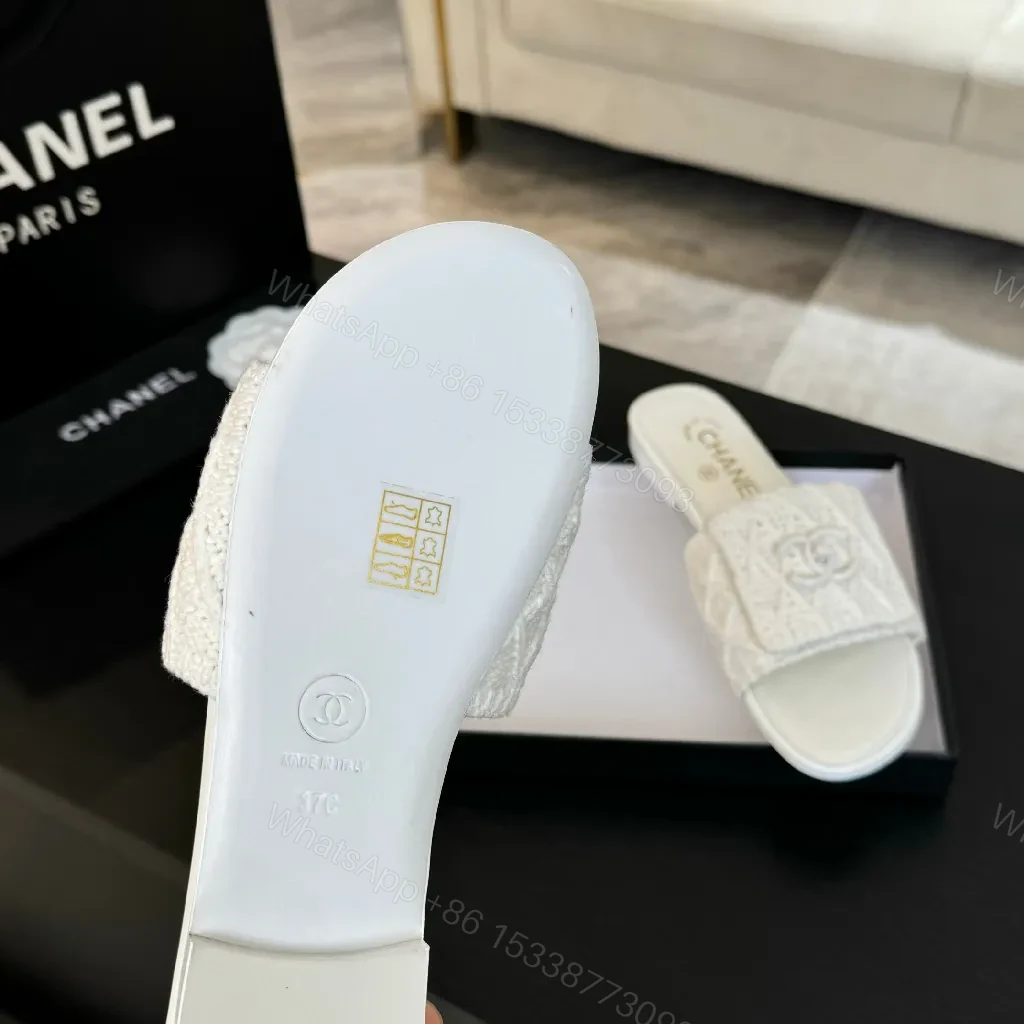 View 6 of Ivory Knit Slide with Logo Motif – Luxe Everyday Comfort
