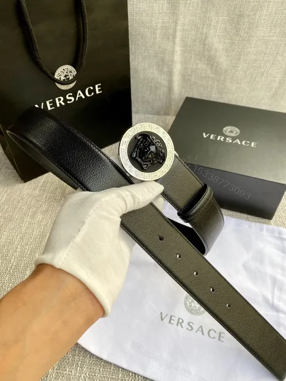 View 8 of Versace Black Leather Belt with Medusa Buckle â€“ Luxe Everyday Accessory
