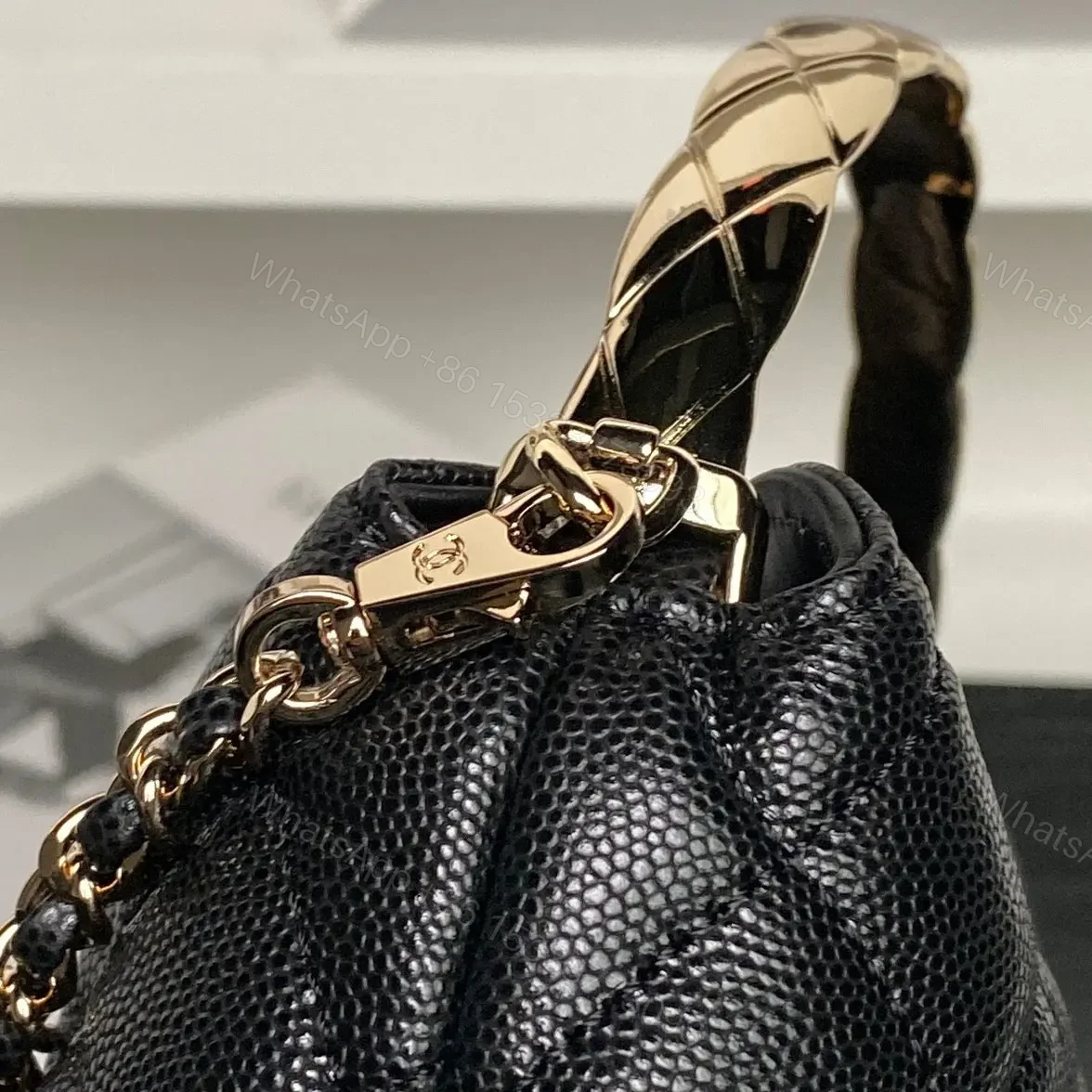 View 8 of Chanel 24A Hobo Handbag in black quilted caviar leather