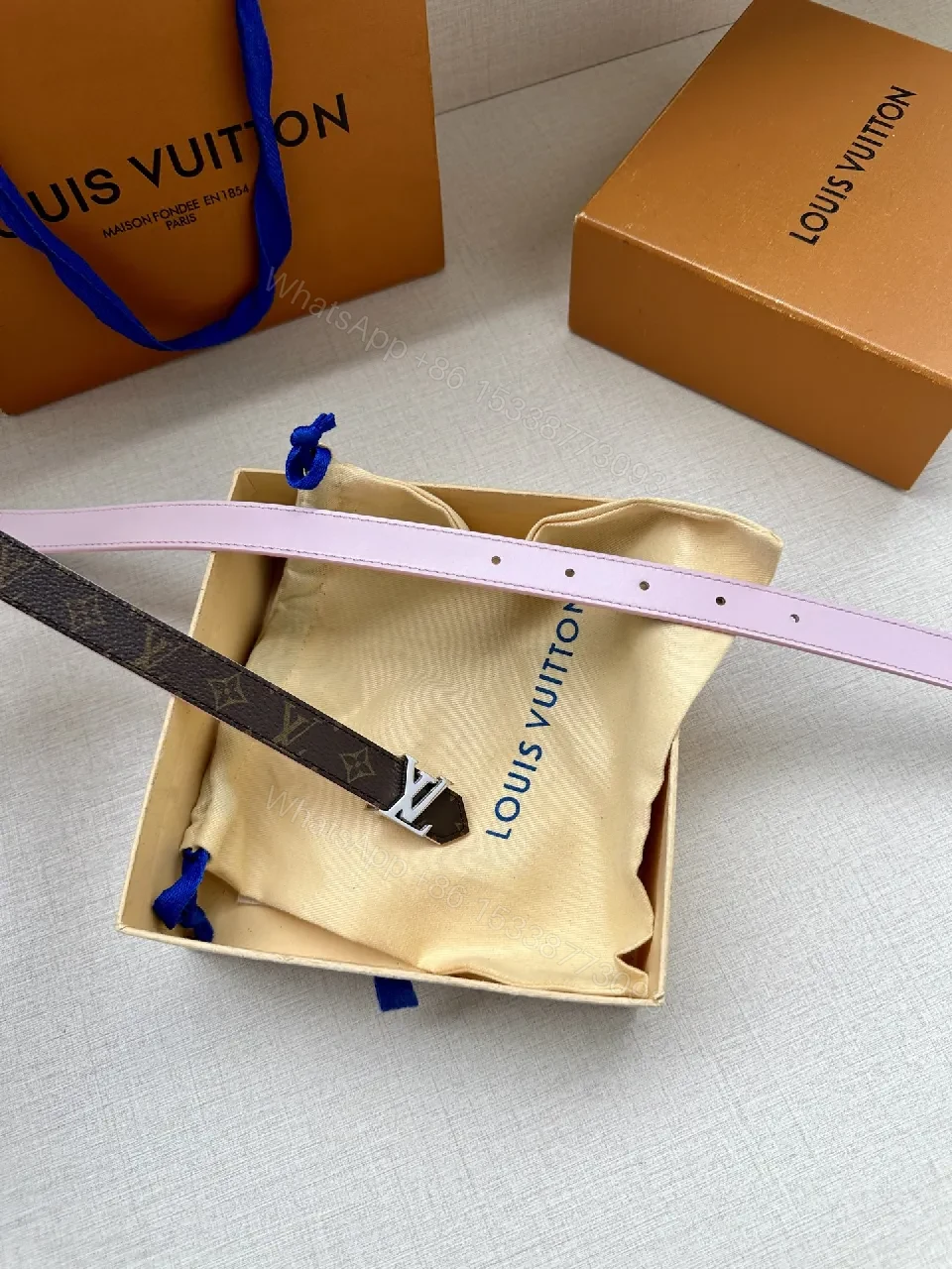 View 7 of Monogram Canvas Belt with Pink Leather Interior – Subtle Luxury