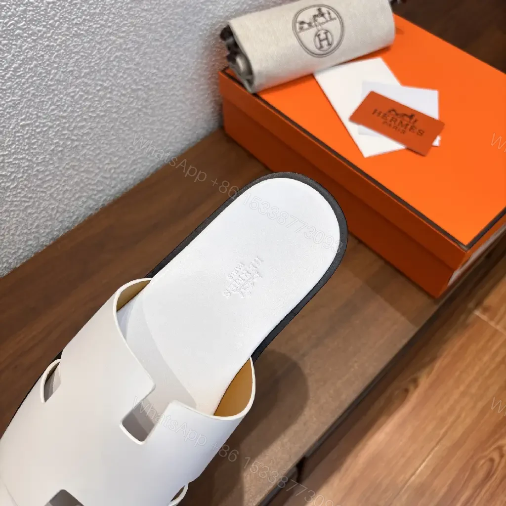 View 7 of White Leather Slide Minimalist Hermes Inspired Open-Toe Sandals