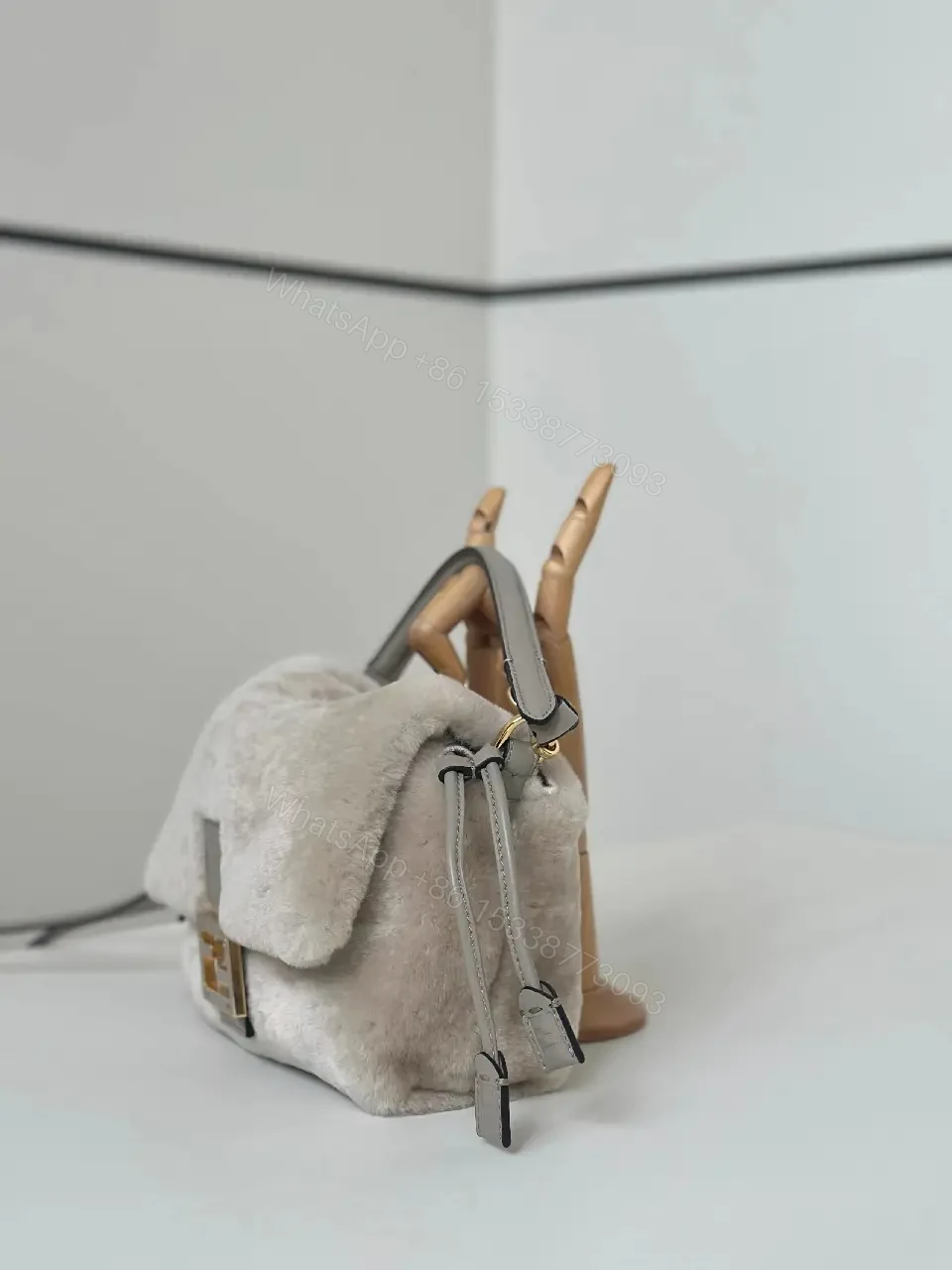 View 3 of Chic Plush Satchel: Textured Luxury with Signature Hardware