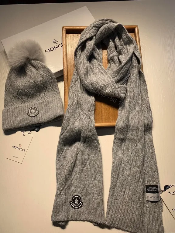 View 5 of Cozy Knit Setâ€”Moncler Patch, Gray, Luxury Warmth Scarf & Beanie
