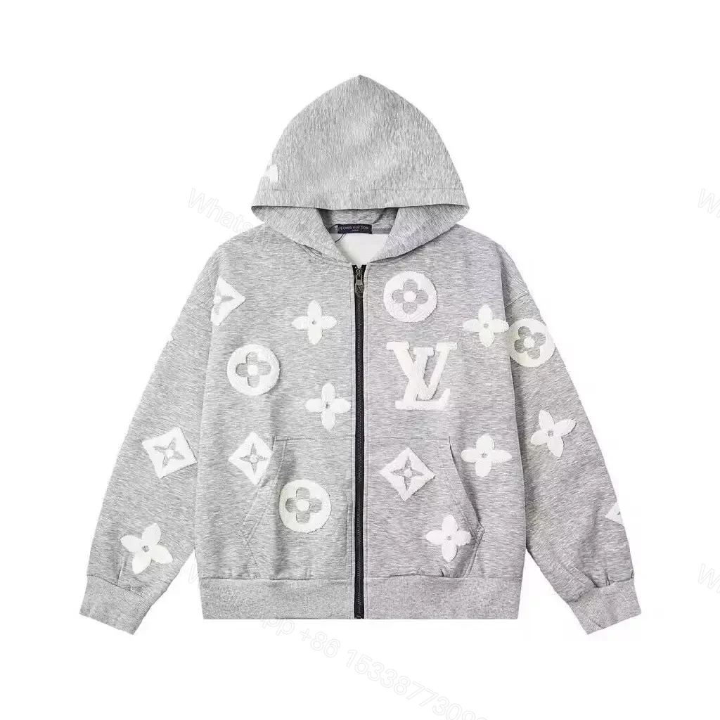 View 5 of Charcoal Charcoal Gray Fleece Zip Hoodie: Subtle LV Motifs Comfort