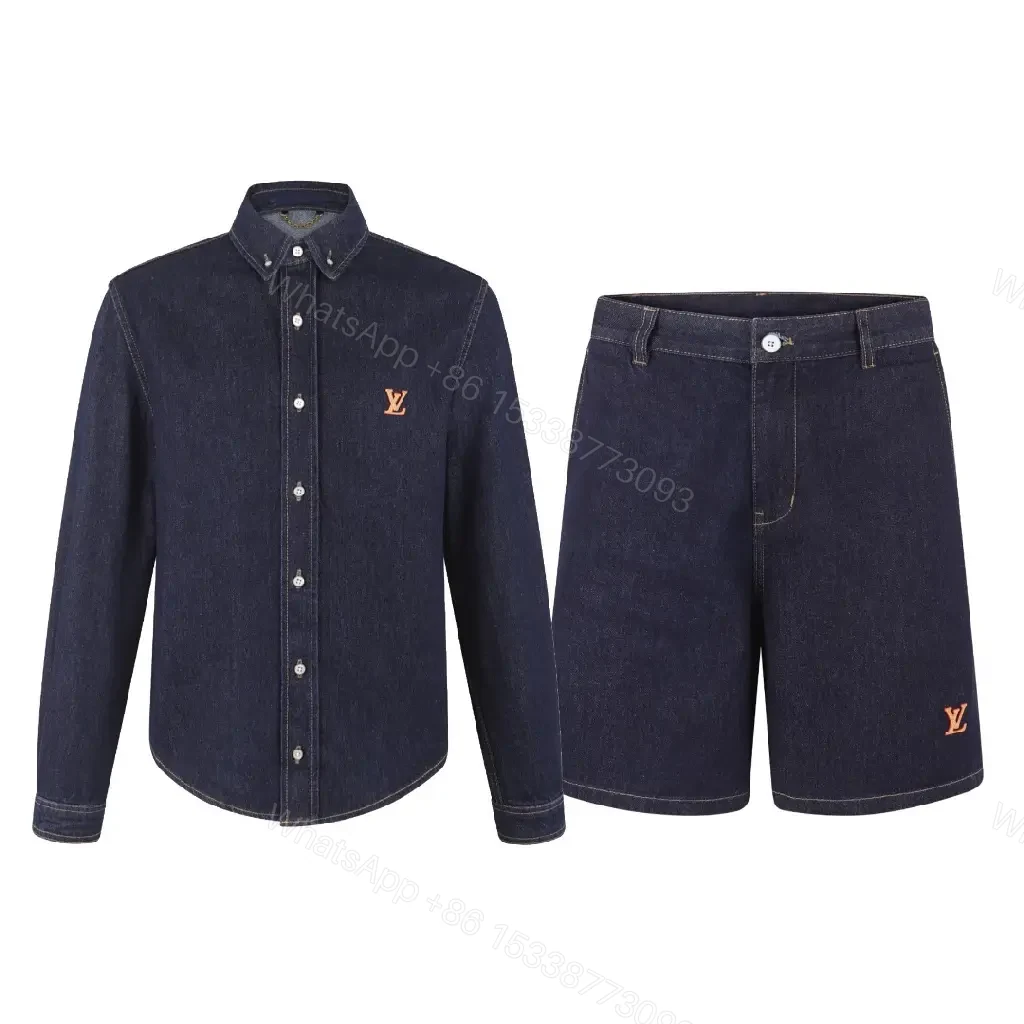 View 2 of Navy Denim Bermuda LV Logo Shorts