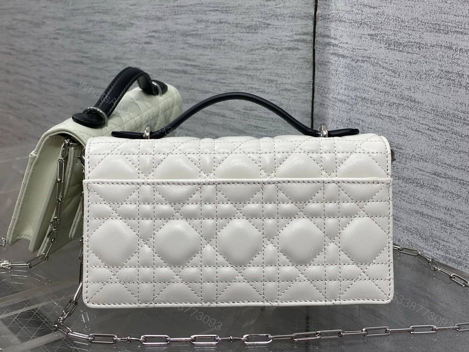 View 3 of Dior My Dior Mini Bag in white and black lambskin