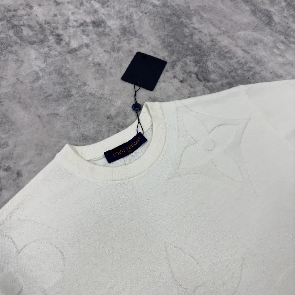 View 3 of Textured White Tee with Embossed Luxury Pattern - Minimalist Style Shirt