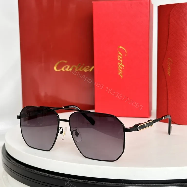 View 4 of Gold-Geometric Shield Sunglasses â€“ Premium Cartier-Inspired, All-Day Comfort