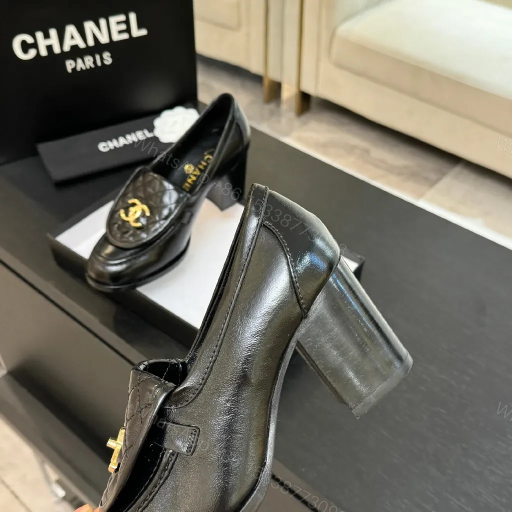 View 7 of Quilted Leather Loafers with Gold Logo, Chic Classic