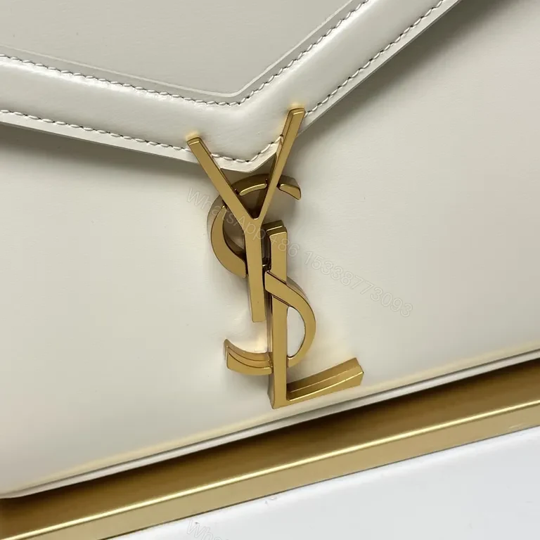 View 9 of Compact Leather Crossbody with Gold YSL Accent
