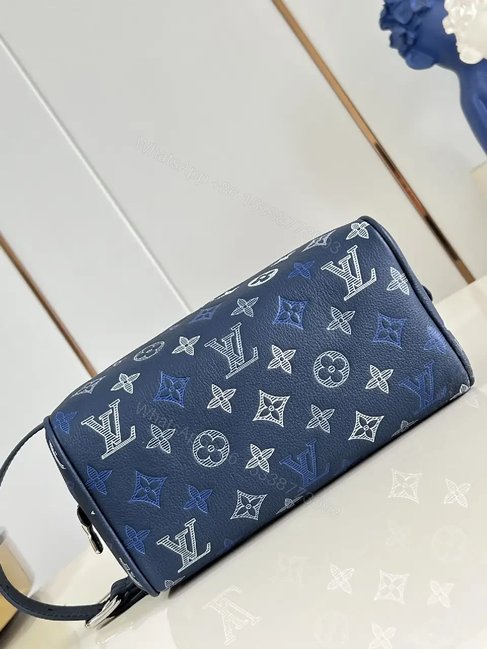 View 6 of Navy Blue LV Monogram Pouch – Leather, Rectangular Clutch